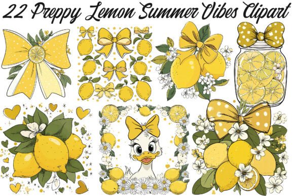 Download Preppy Lemon Summer Vibes Clipart Bundle - Summer vibes clipart Collection