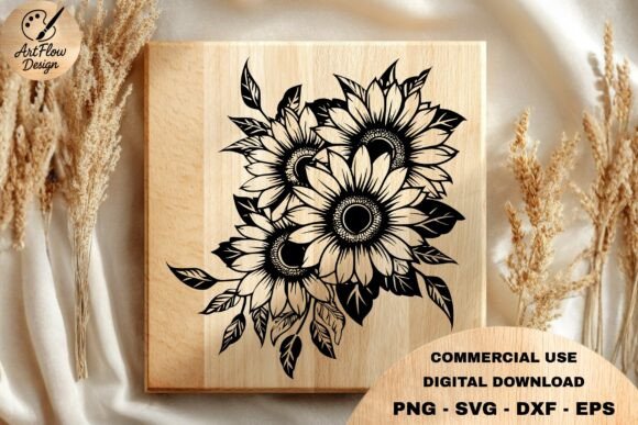 Download Sunflower Bouquet Engraving SVG - Engraving Collection