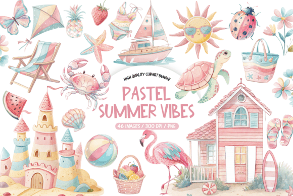 Download Pastel Summer Vibes Clipart Bundle - Summer vibes clipart Collection